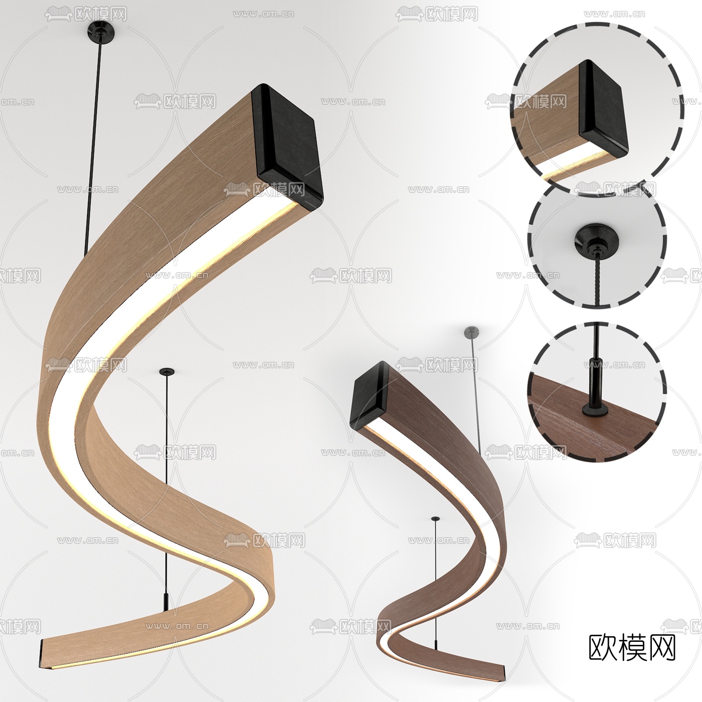 现代曲线实木吊灯3d模型下载_ID10123914_3dmax免费模型-欧模网