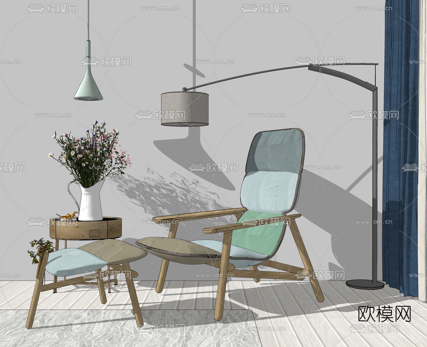 北欧布艺休闲躺椅su模型下载