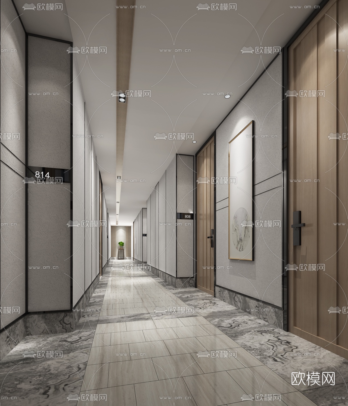 现代酒店客房通道走廊3d模型下载