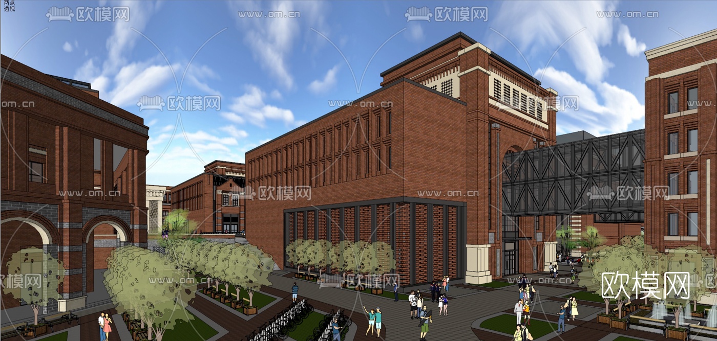 欧式大学学校规划su模型下载（渲染图10）