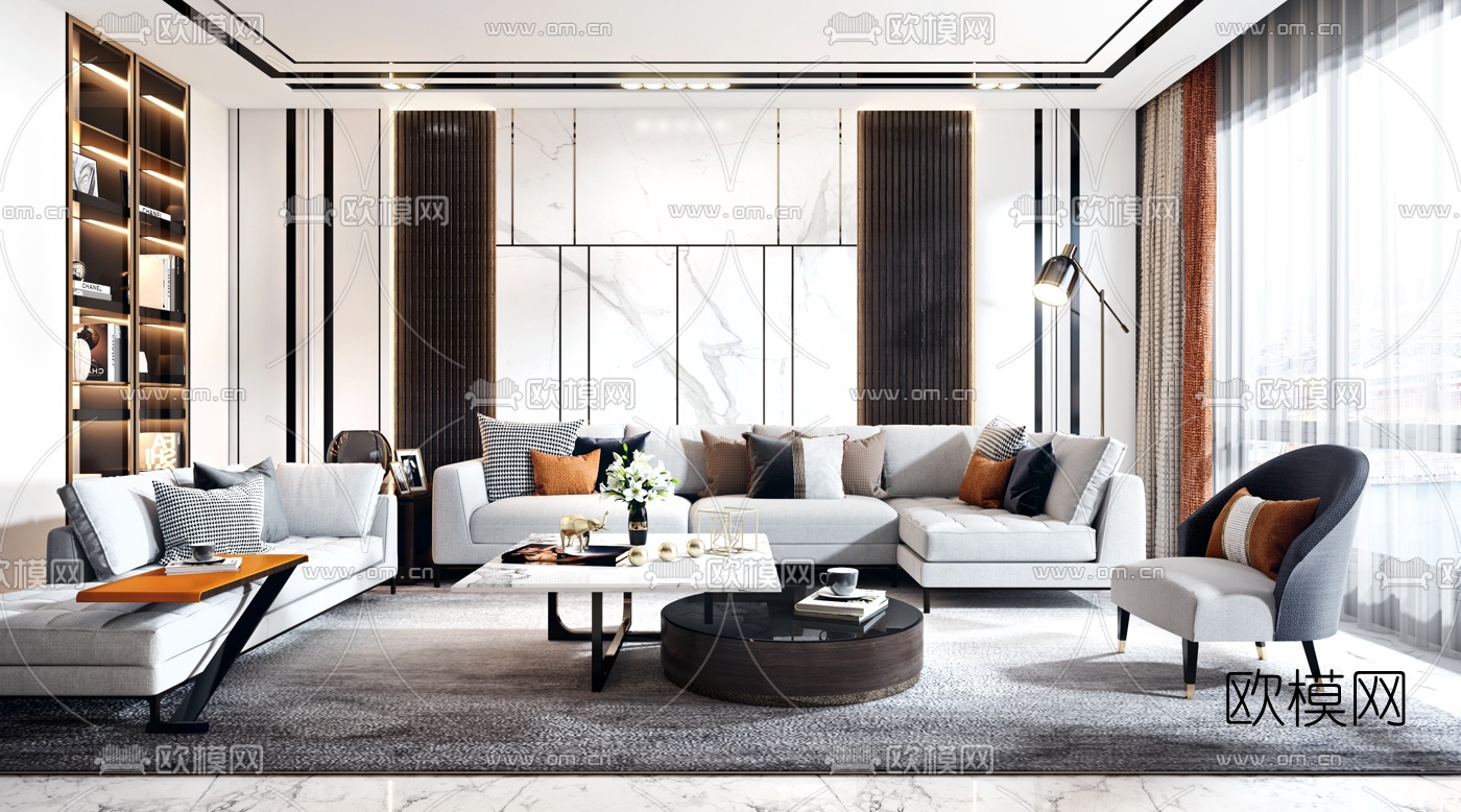 现代布艺沙发组合3d模型下载