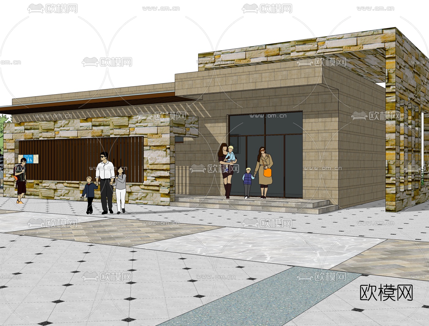 现代公共厕所外观免费su模型下载（渲染图1）