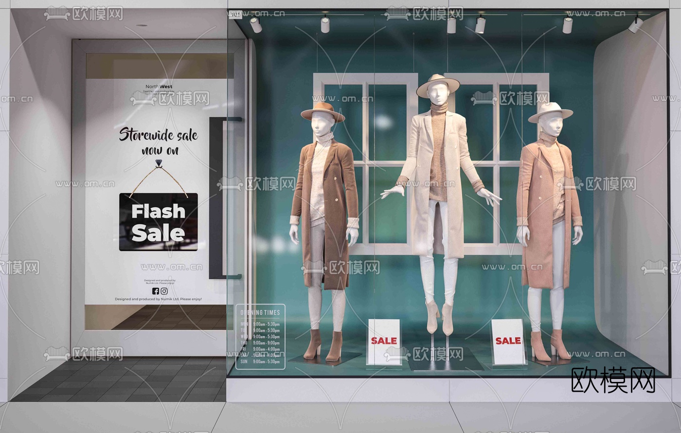 现代服装店橱窗3d模型