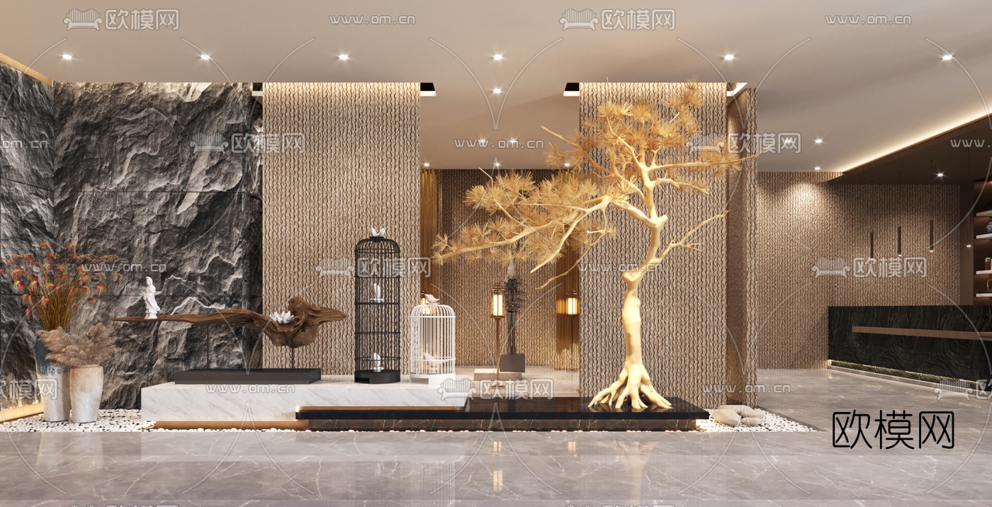 新中式售楼中心3d模型下载（渲染图3）