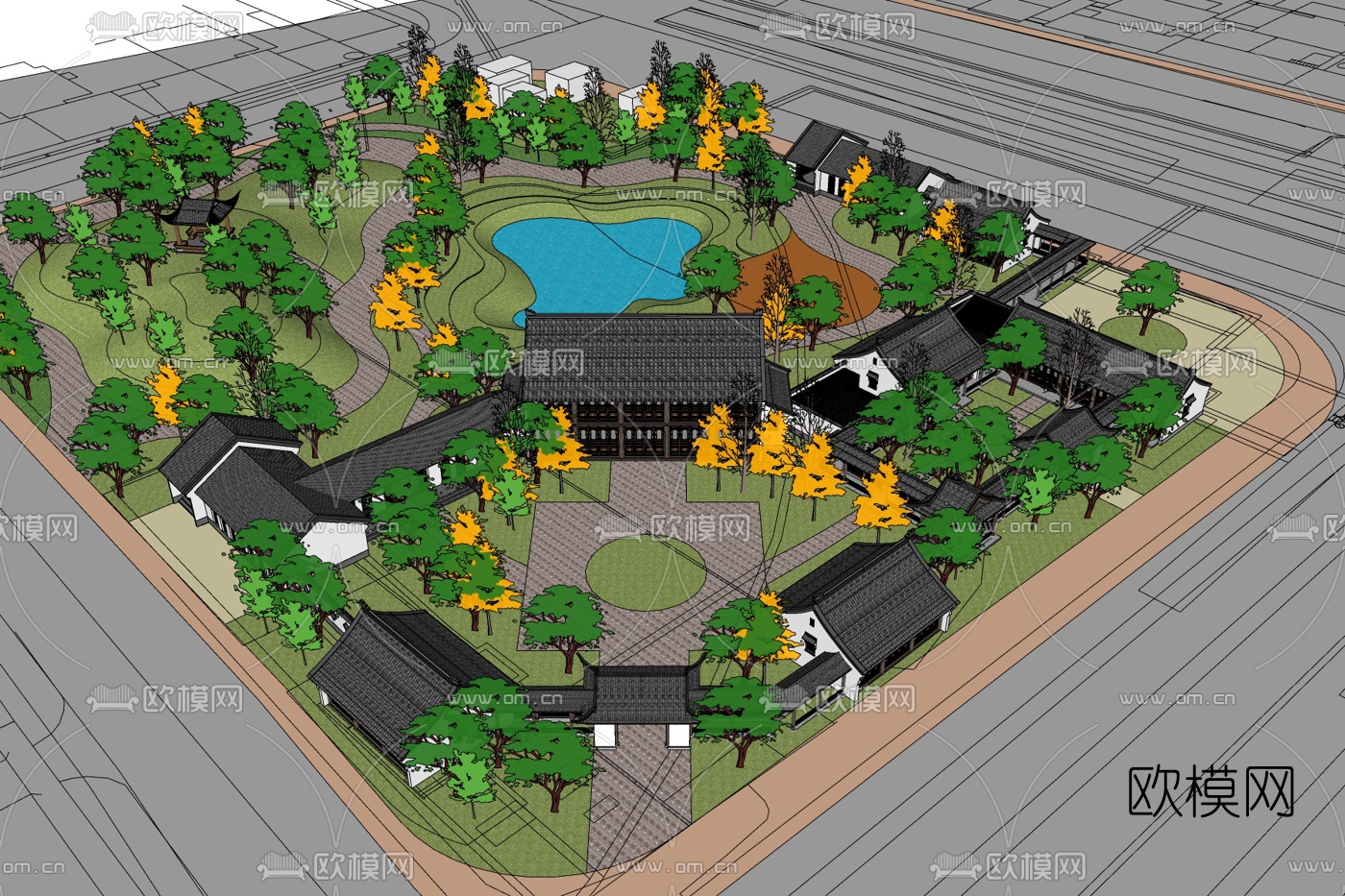 中式会所规划免费su模型下载