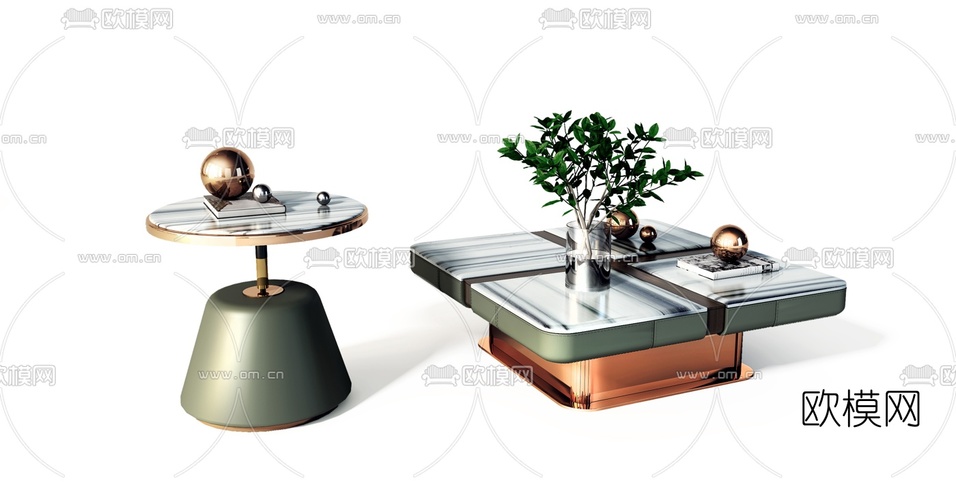 现代茶几边几摆件组合3d模型下载(渲染图3)