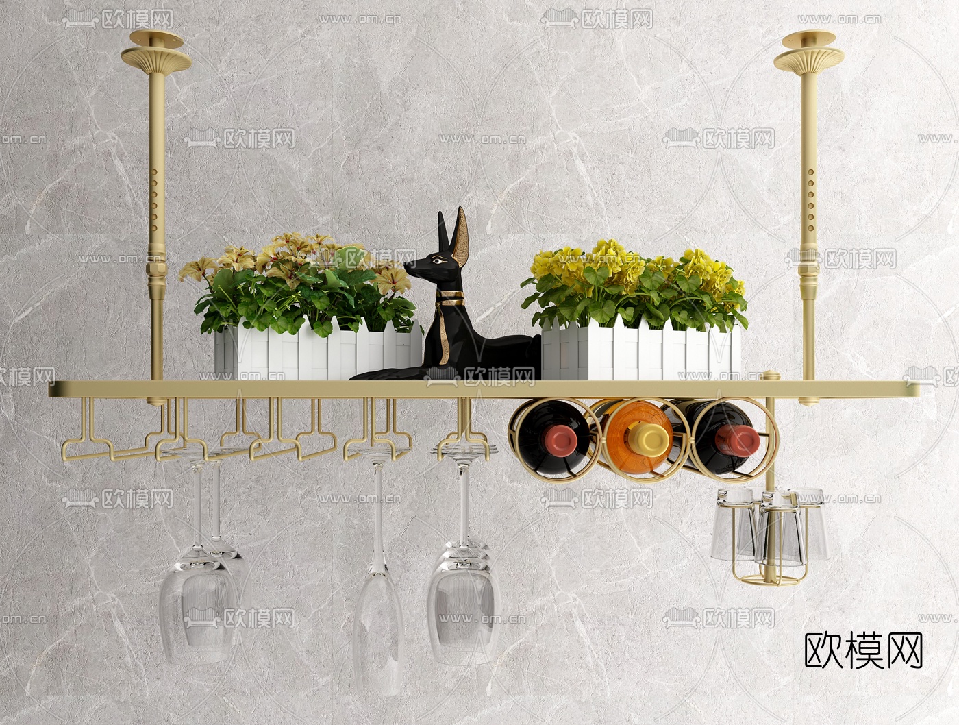 后现代金属吊架酒架3d模型下载（渲染图3）