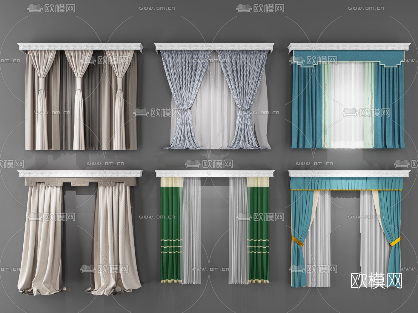 简欧窗帘窗纱3d模型