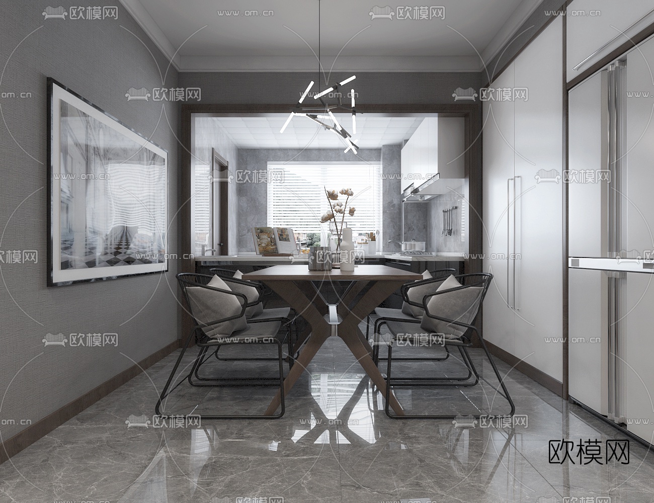 现代客厅餐厅3d模型