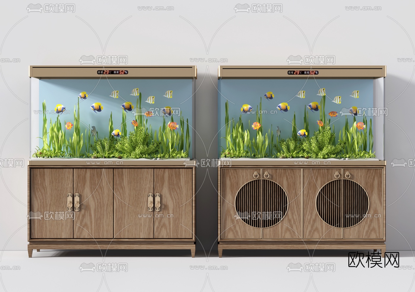 新中式实木鱼缸组合3d模型