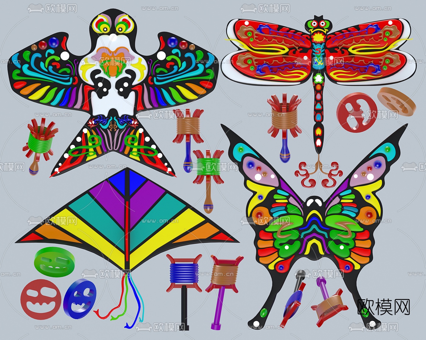 现代玩具风筝3d模型下载（渲染图1）