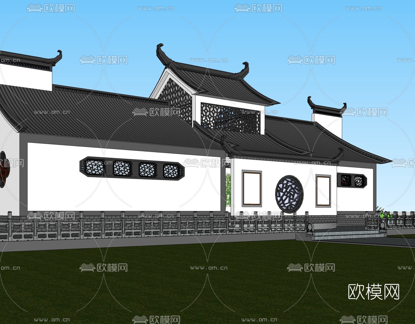 中式公共厕所外观su模型下载（渲染图1）