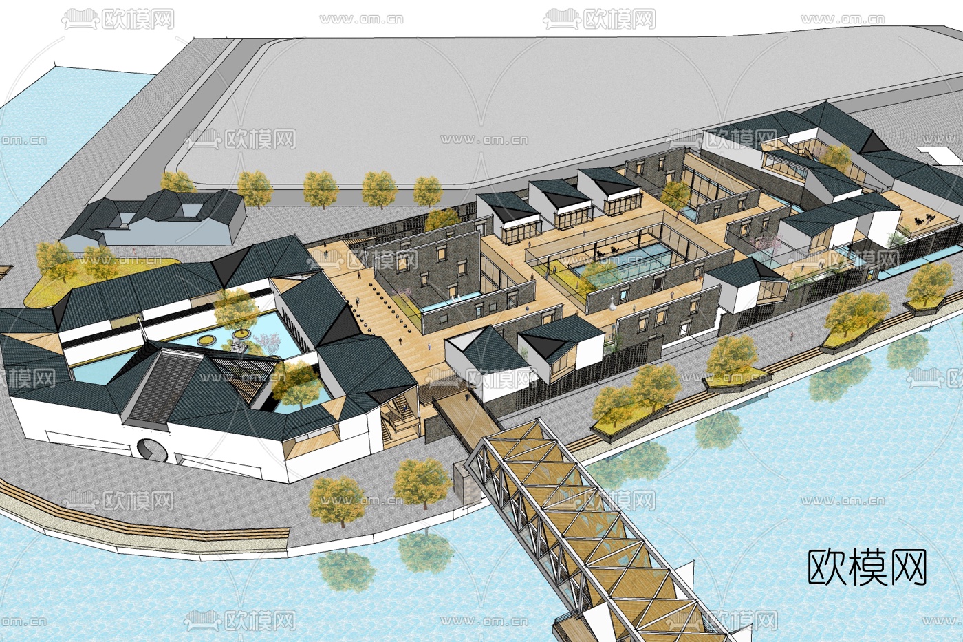 新中式房屋规划免费su模型下载