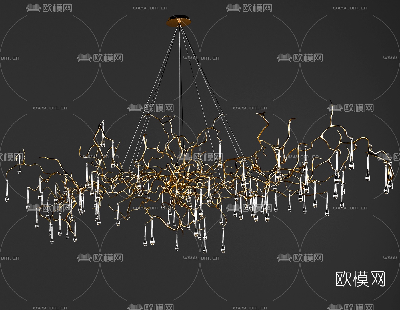 现代多头水晶吊灯3d模型下载（渲染图3）