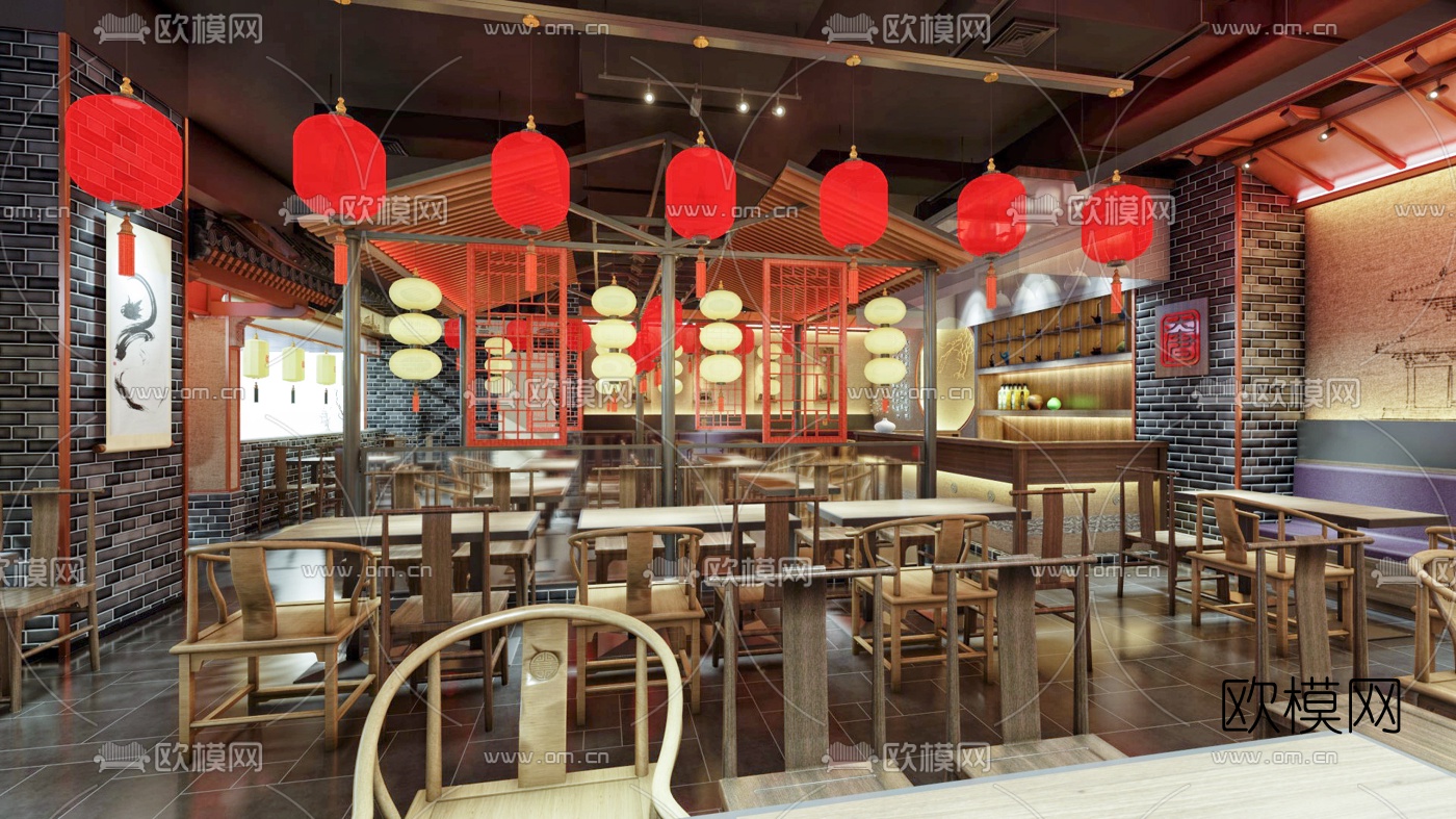 新中式中餐厅su模型下载（渲染图8）