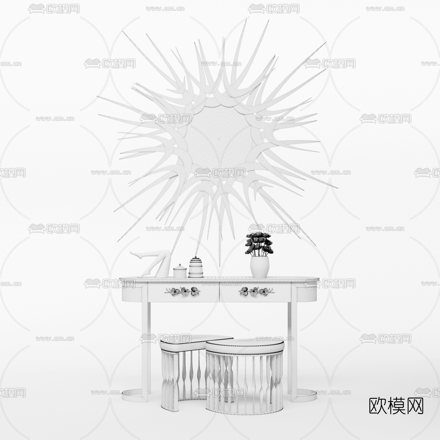 现代轻奢梳妆台3d模型下载（渲染图3）