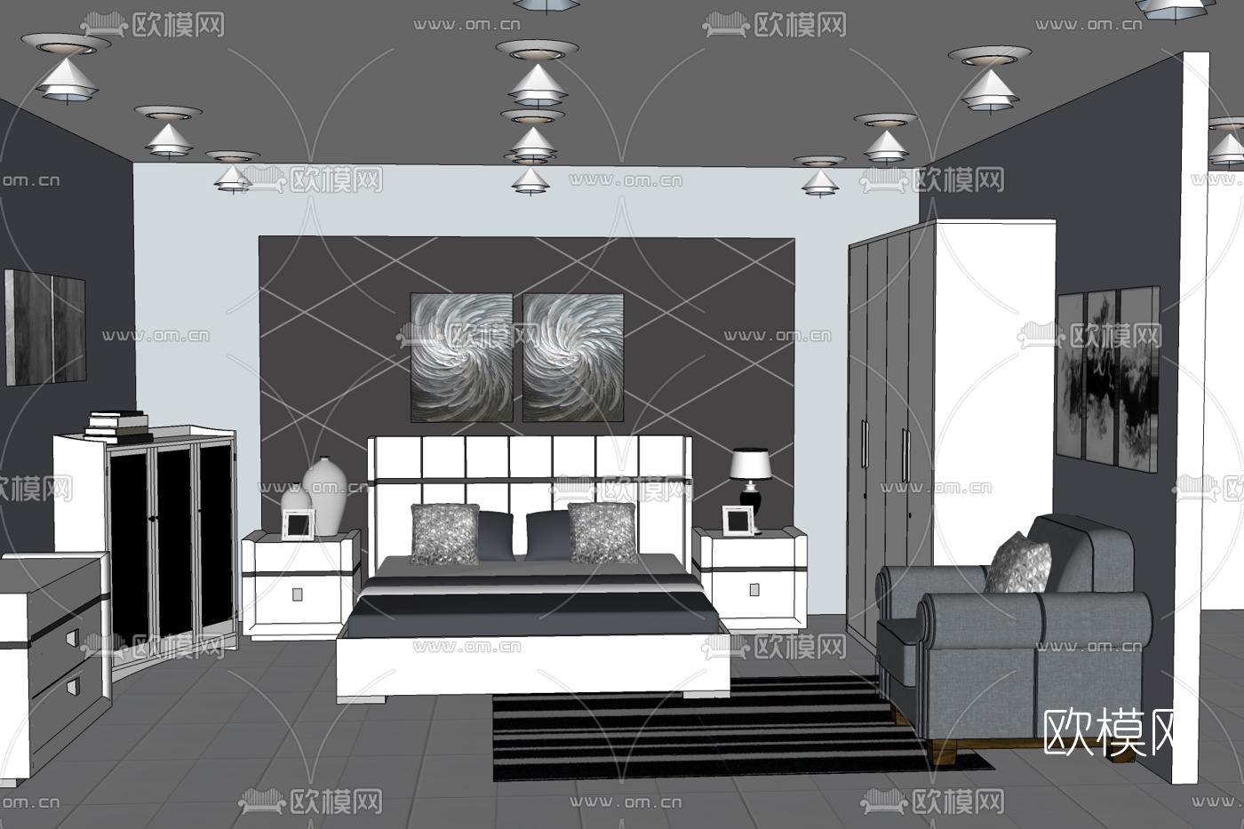 现代卧室免费su模型下载