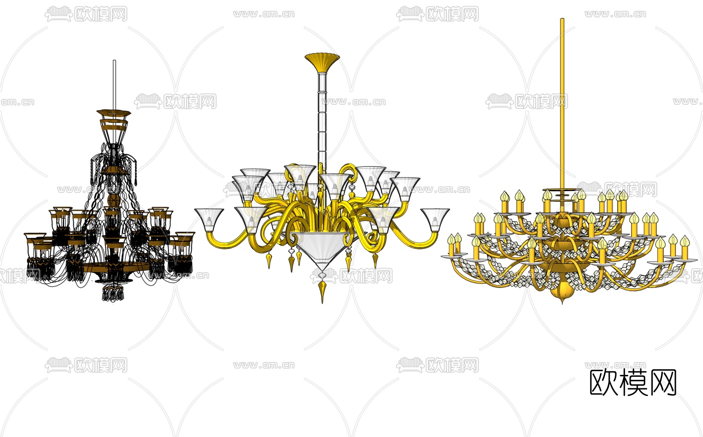 欧式烛台多头吊灯组合su模型下载