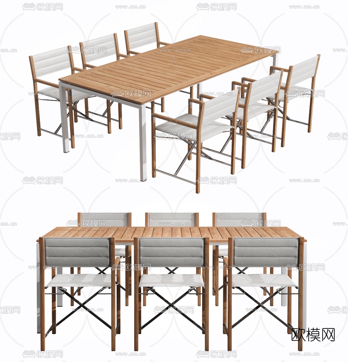 现代实木户外桌椅组合3d模型下载
