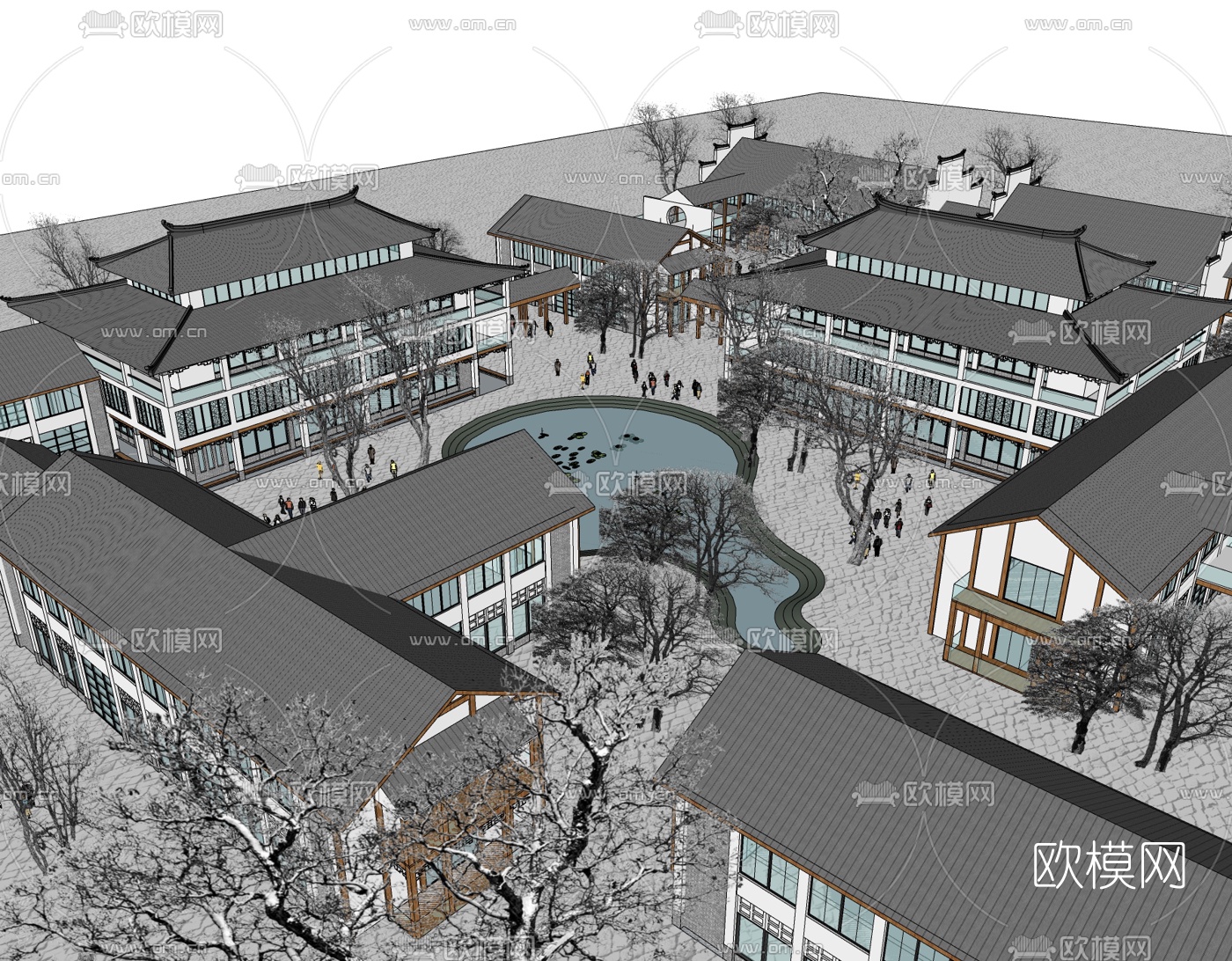 新中式商业街su模型下载（渲染图1）