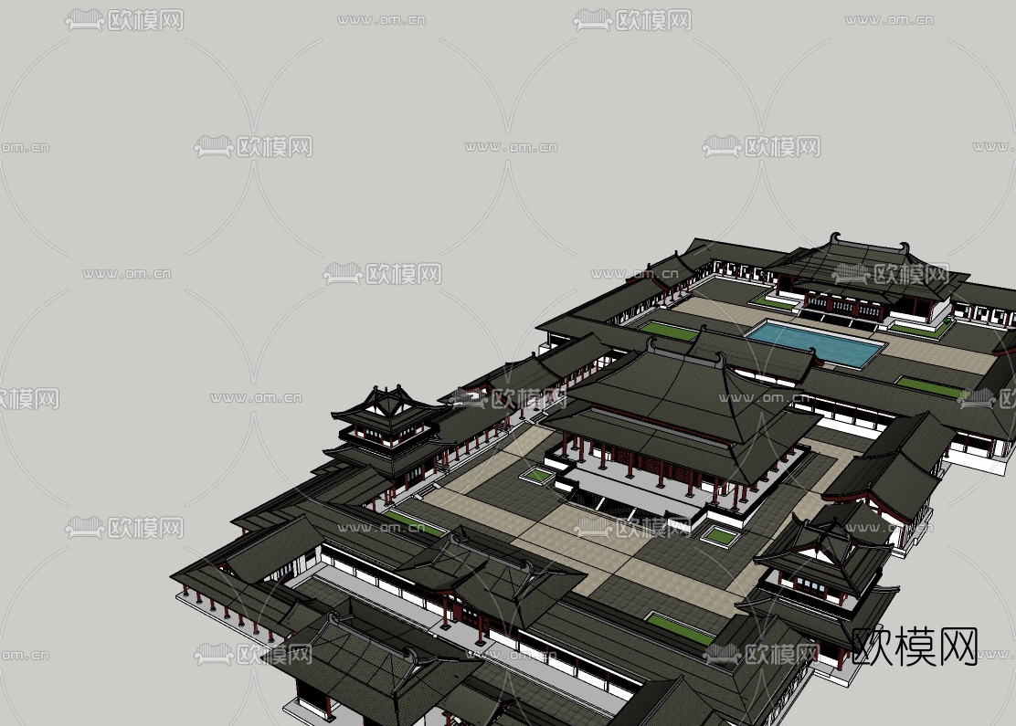 中式寺庙鸟瞰规划免费su模型下载