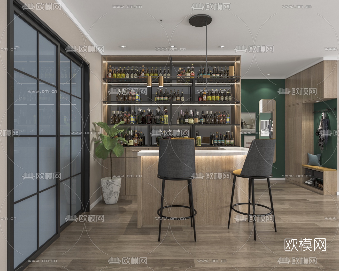 后现代客厅餐厅3d模型下载（渲染图4）