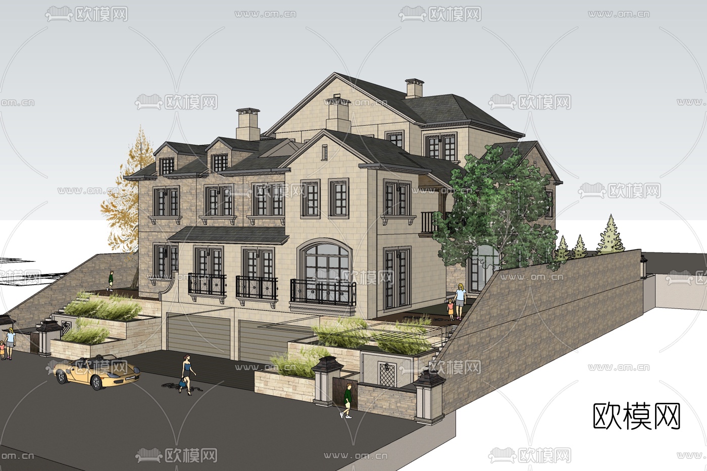 欧式联排别墅免费su模型下载