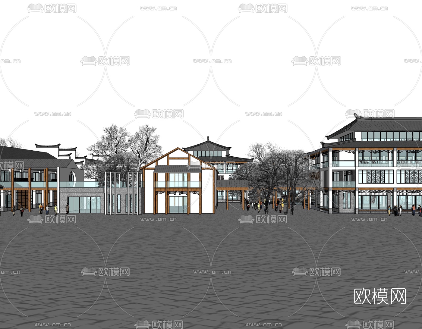 新中式商业街su模型下载（渲染图2）