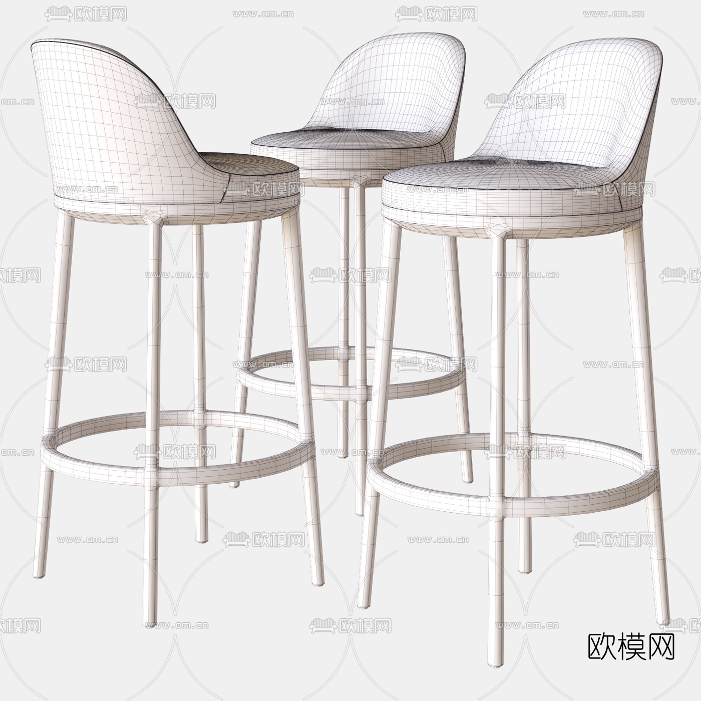 现代布艺吧台椅3d模型下载（渲染图2）