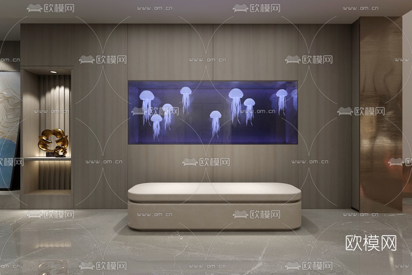 现代轻奢别墅大堂3d模型
