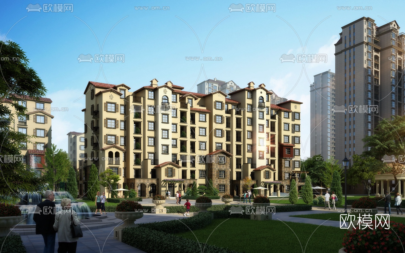 简欧住宅小区建筑外观3d模型