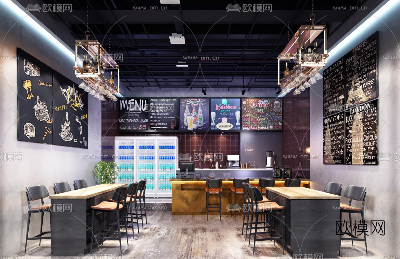 工业风奶茶店3D模型下载（渲染图1）