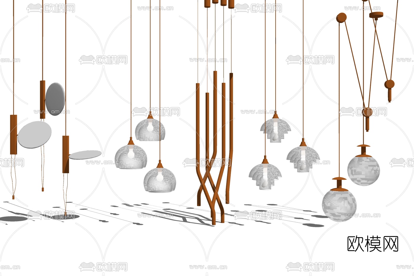 现代金属吊灯免费su模型下载