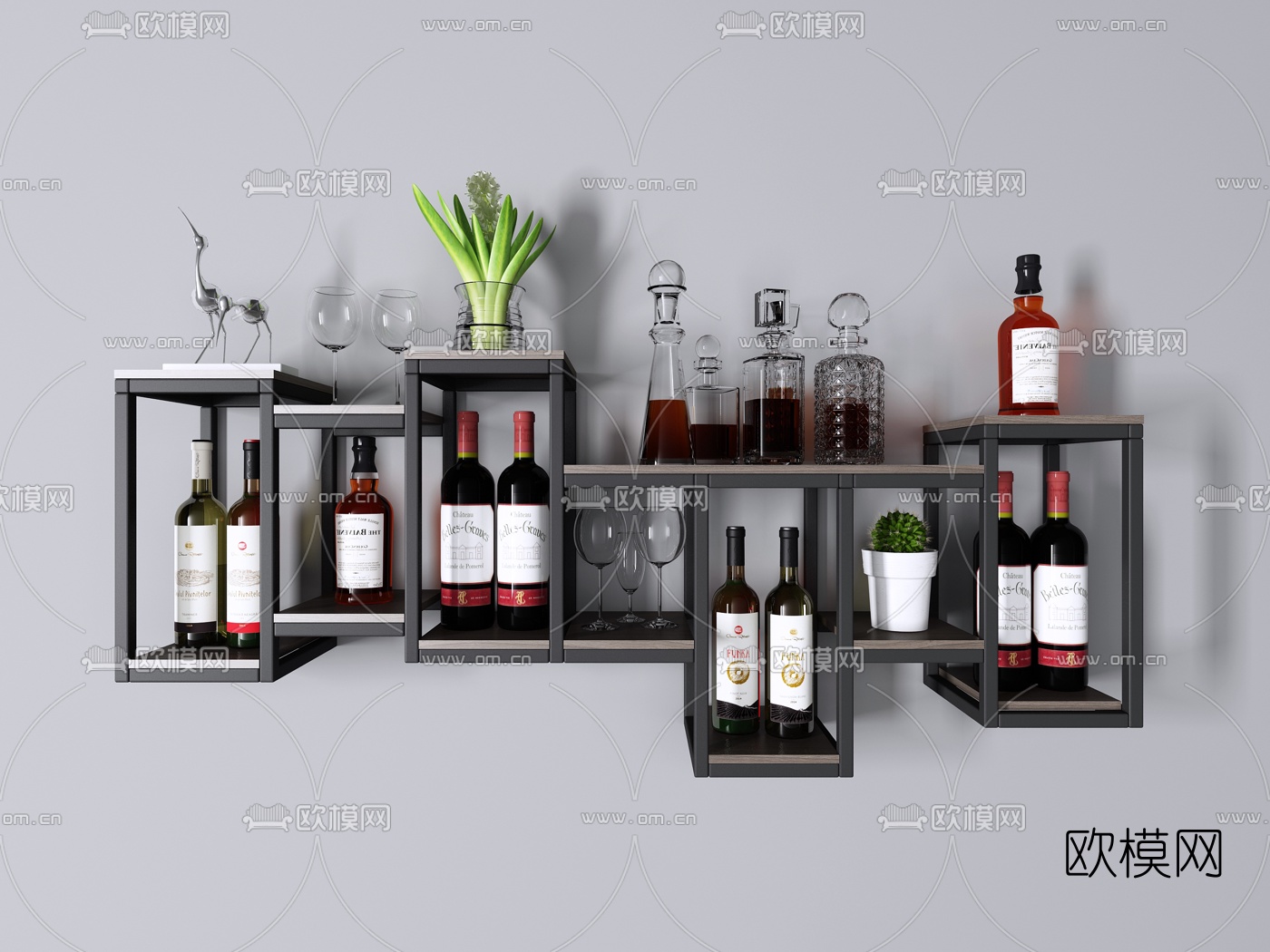 工业风铁艺酒架壁架3d模型