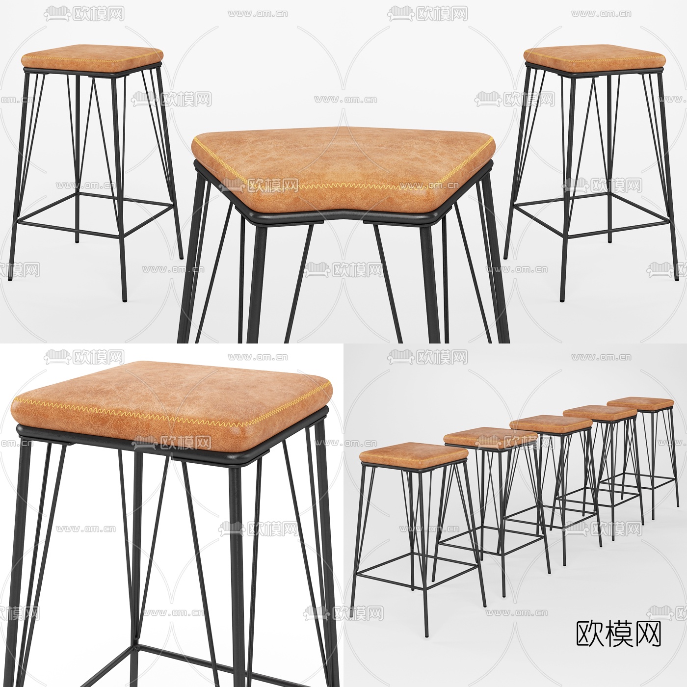 工业风布艺吧台椅3d模型下载