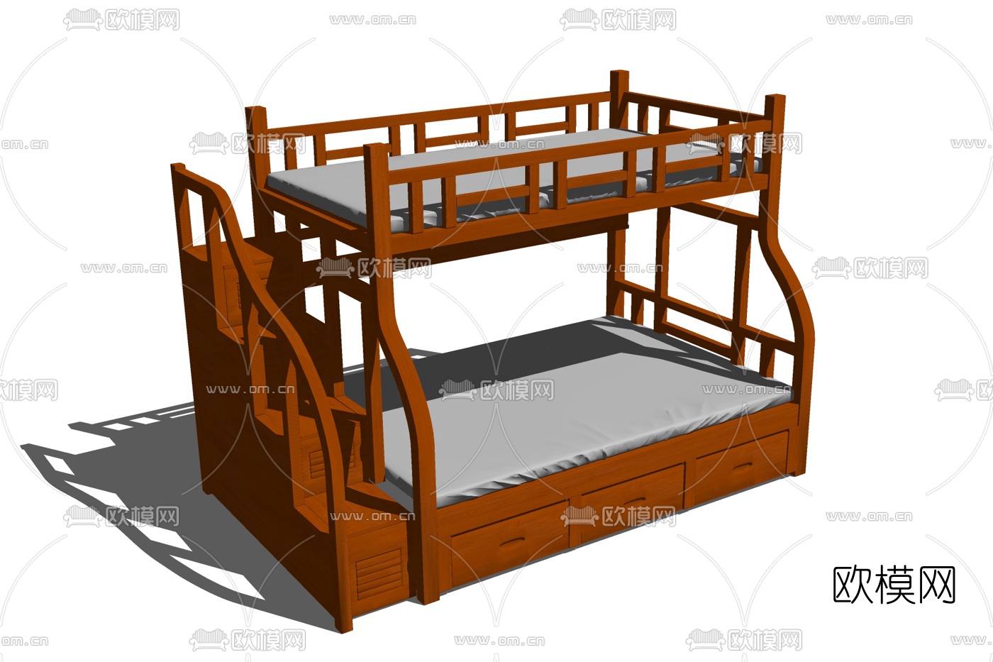 新中式儿童床免费su模型下载