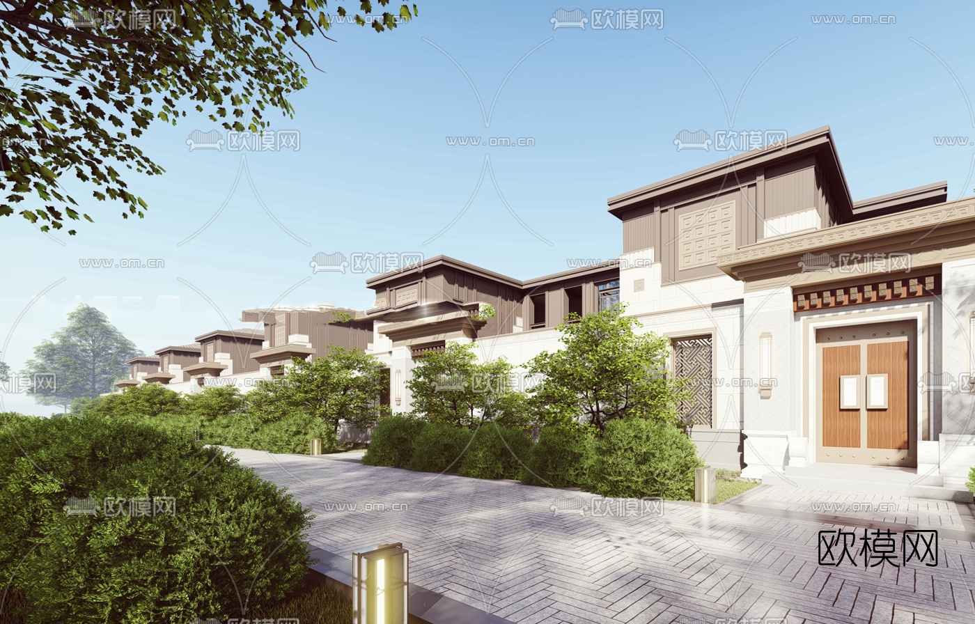 新中式独栋别墅su模型下载（渲染图3）