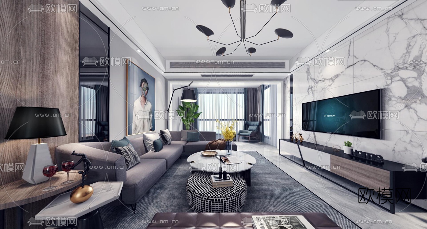 后现代客厅餐厅vr全景3d模型