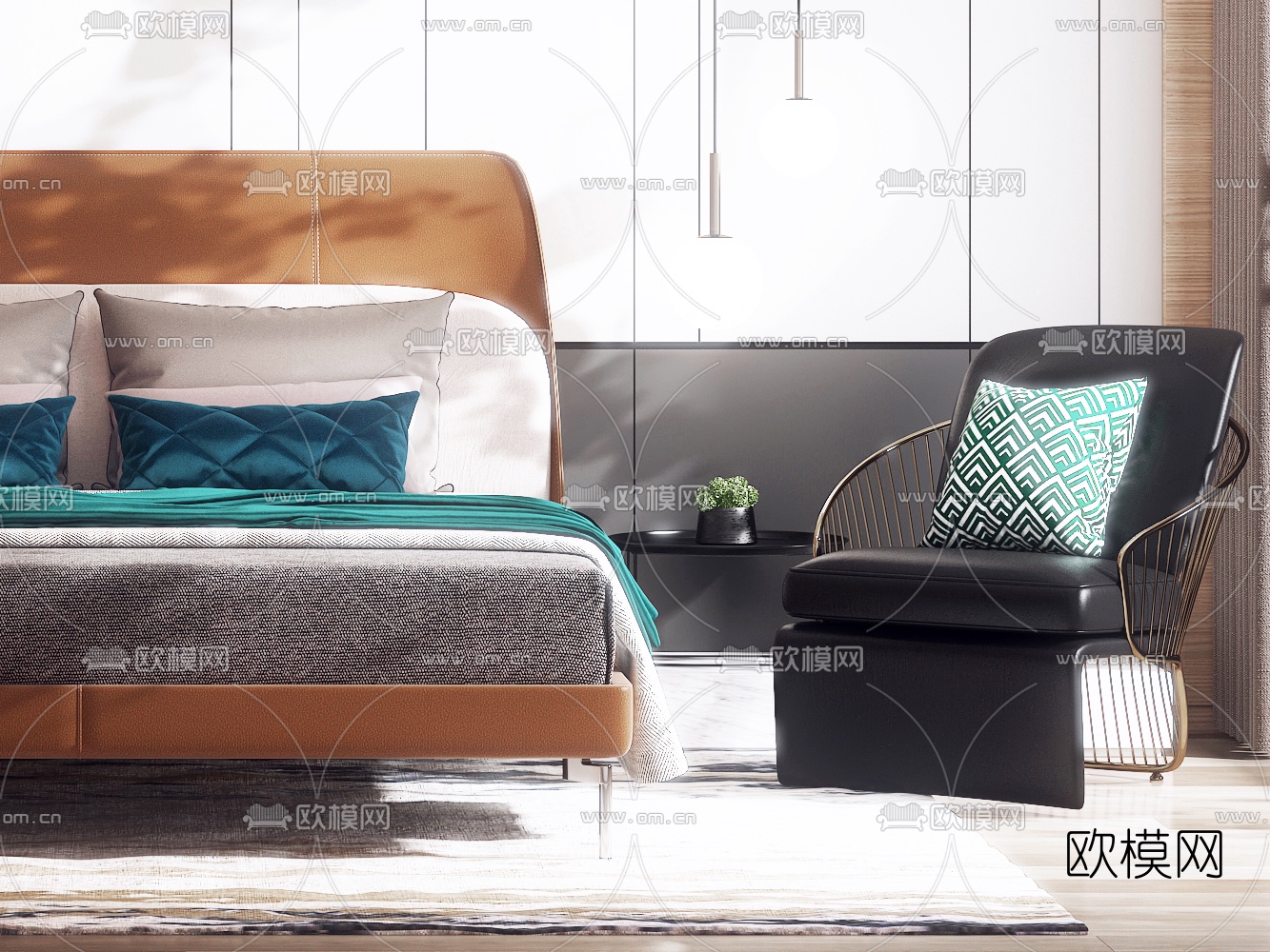 Poltrona Frau 卧室双人床3d模型下载（渲染图2）