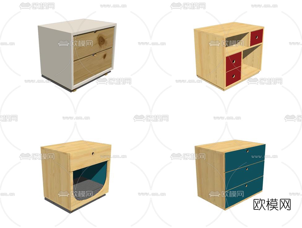 现代实木床头柜组合su模型下载
