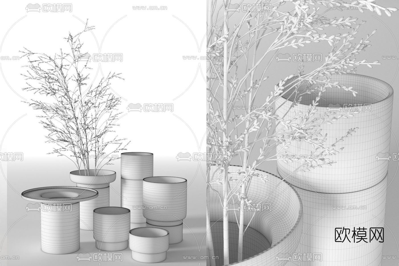 现代陶瓷花艺花瓶3d模型下载（渲染图2）