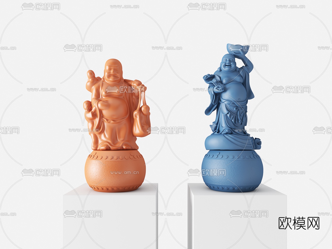 中式实木弥勒佛雕塑3d模型下载