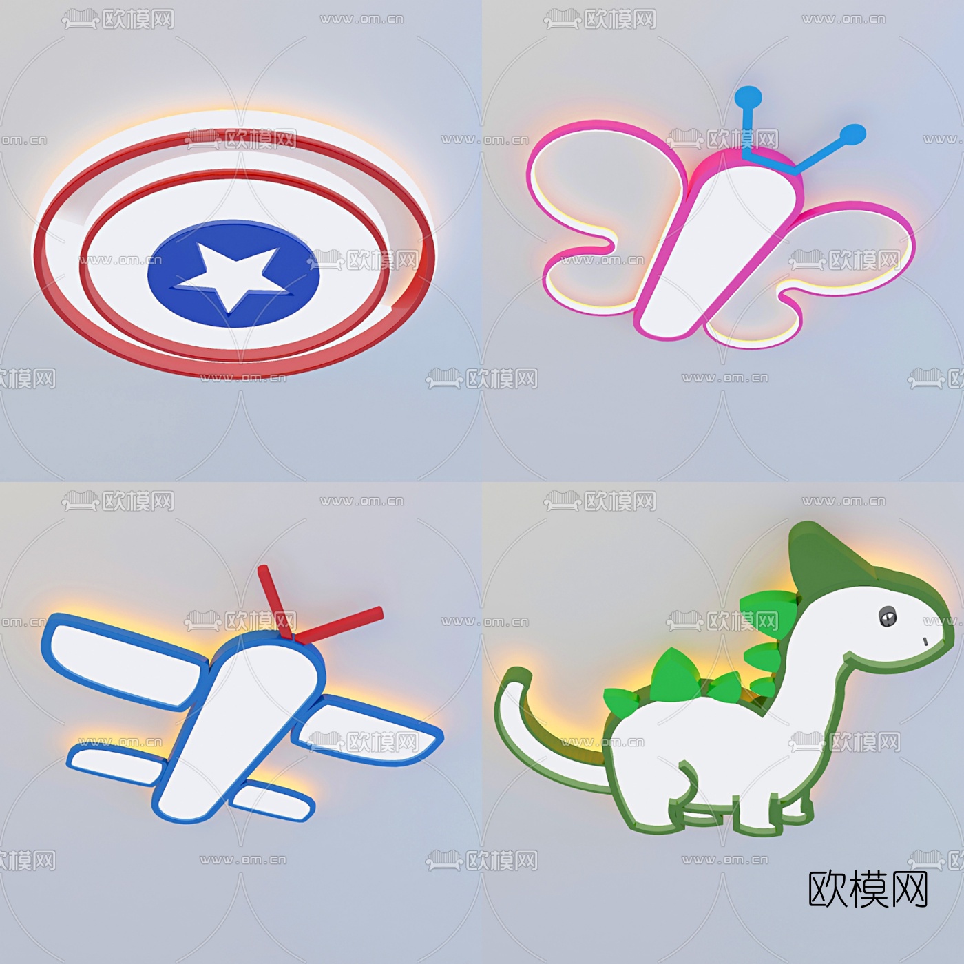 现代儿童卡通吸顶灯3d模型下载（渲染图1）