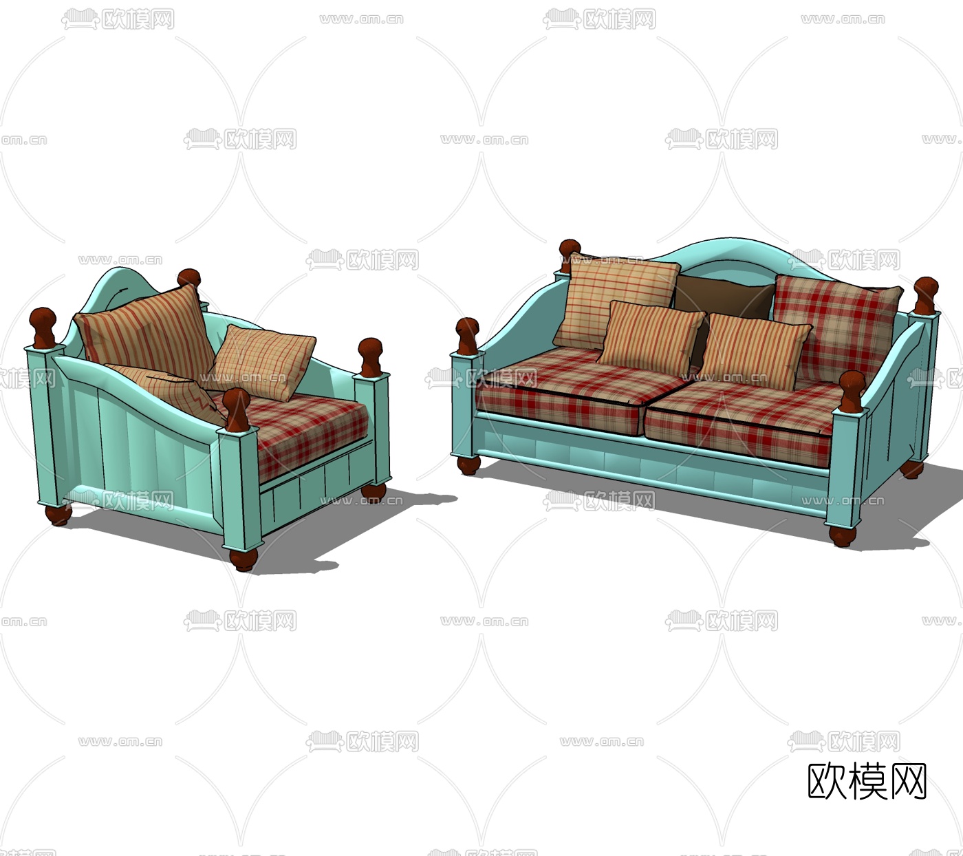 欧式布艺双人沙发免费su模型下载