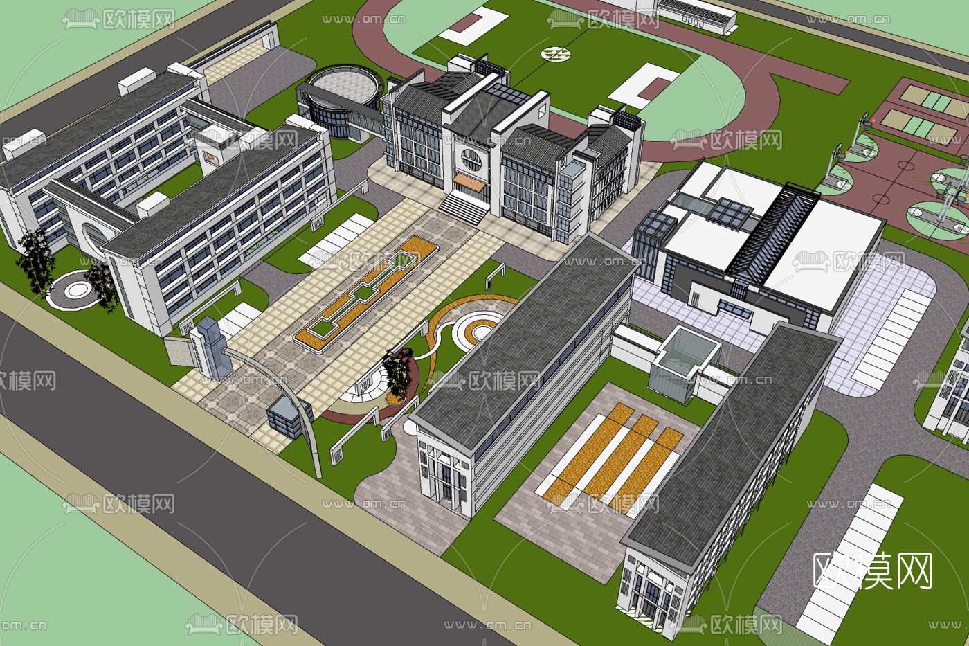 新中式学校规划免费su模型下载