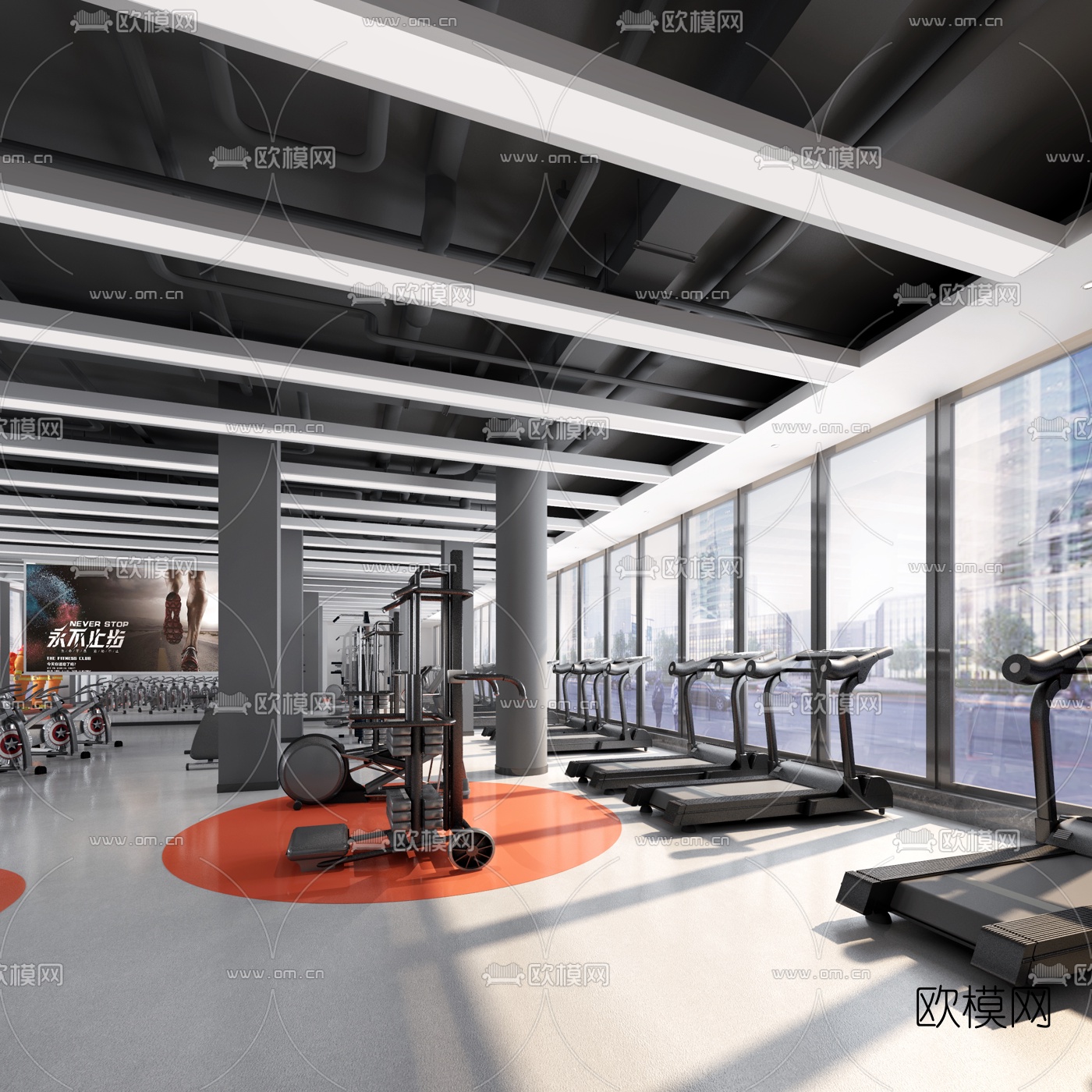 工业风健身房3d模型下载（渲染图2）