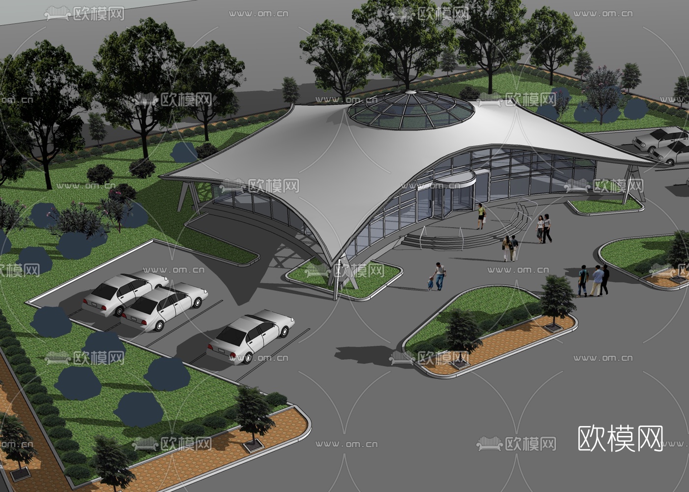 现代会所外观免费su模型下载