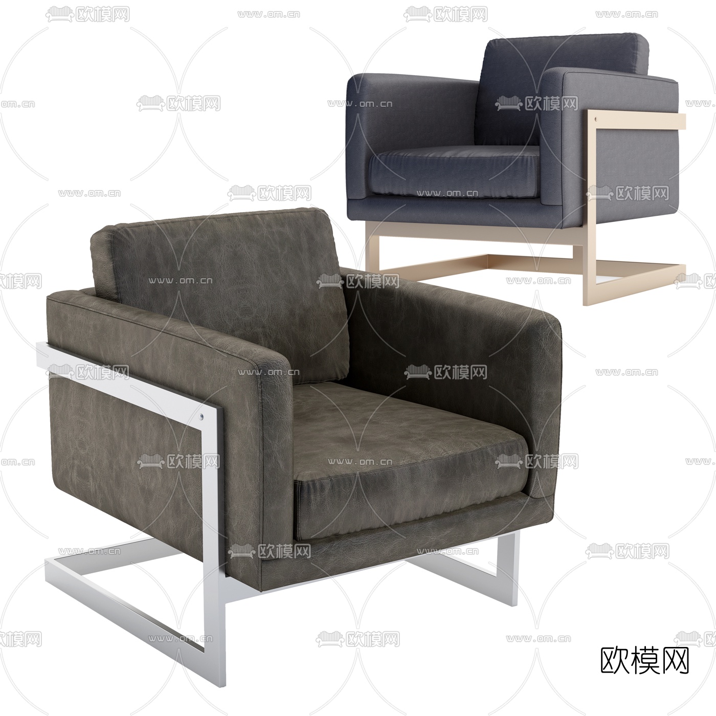 现代绒布单人沙发3d模型