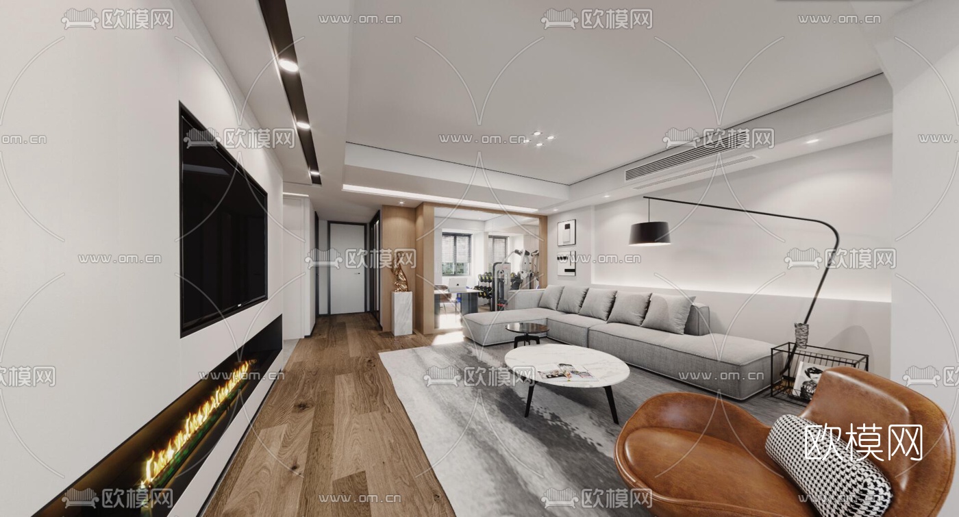 现代客厅餐厅vr全景3d模型