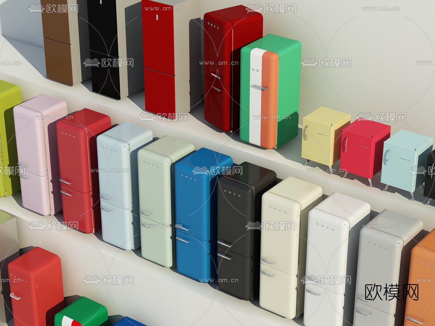 北欧彩色冰箱冷柜3d模型下载（渲染图2）